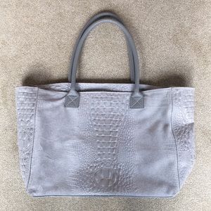Genuine leather grey textured tote